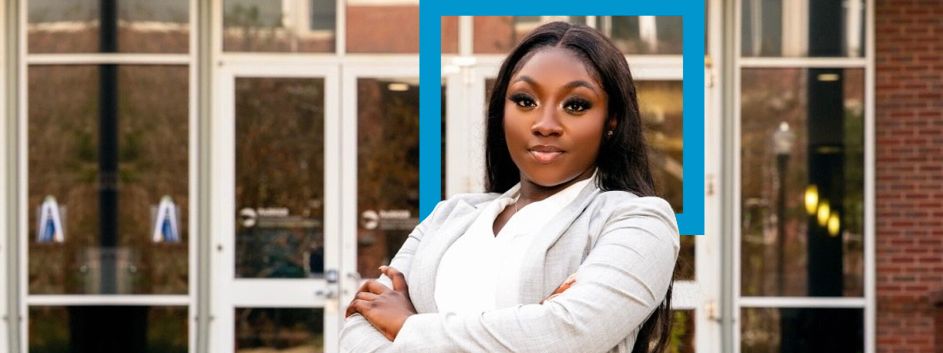 CG Atlantic scholarship recipient standing confidently in professional attire